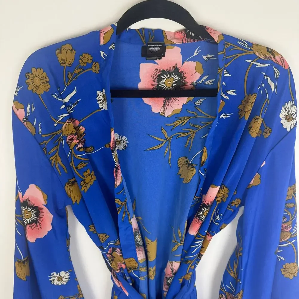 Wet Seal Womens Kimono Sleeve Floral Blue/Pink Cardigan Loungewear Robe OSFA
